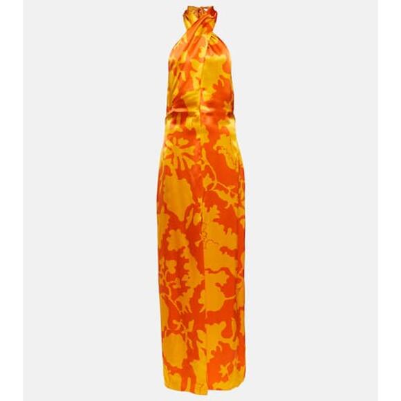 Sir Printed Orange Silk Maxi Dress Size 1 - Picture 1 of 4